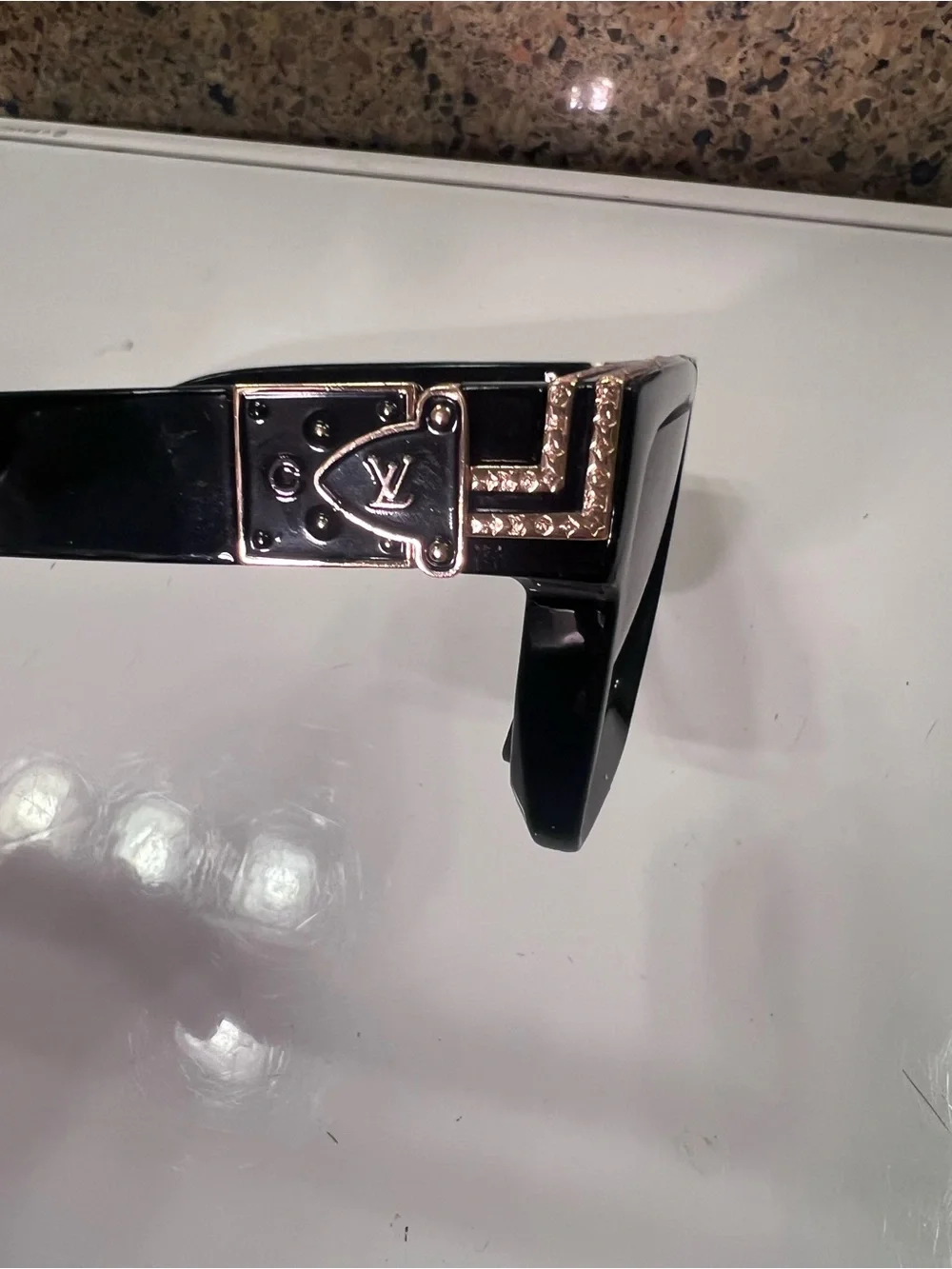 Unisex Louis Vuitton Eyeglasses Black Frame with Gold Accent Chain Detail